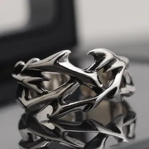 Men gothic thorn ring, retro thai silver open finger ring, vintage stylish punk jewelry.