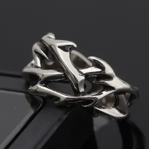 Vintage silver thorn open ring for men, minimalist punk style statement index finger jewelry.