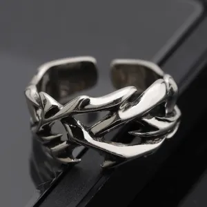 Men vintage open silver ring punk thorn design fashion minimalist jewelry accessories gift item