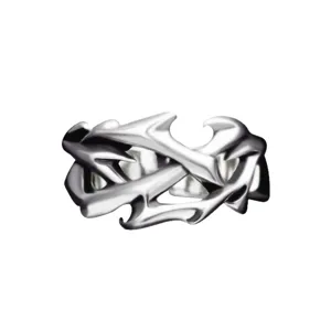 Vintage Gothic Thorn Ring Men Open Silver Plated Punk Finger Jewelry Fashion Accessory