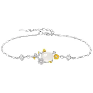 Elegant Chinese style plum blossom faux chalcedony silver bracelet detail view classy jewelry