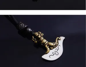 Detailed view of the vintage retro vajra axe pendant necklace with Tibetan Buddhist style metal art.