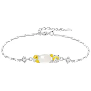 Elegant white chalcedony flower bracelet for women, chic silver new Chinese style jewelry.