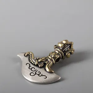 Retro Brass Vajra Axe Pendant Necklace for Men Vintage Totem Clavicle Chain Jewelry