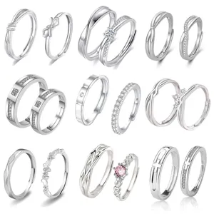 Silver couple rings open design fashion minimalist adjustable rings jewelry gift for lovers