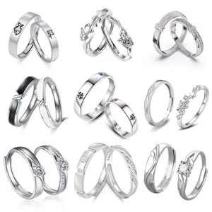 Couple rings set adjustable minimalist silver tone jewelry gift for lovers stylish new