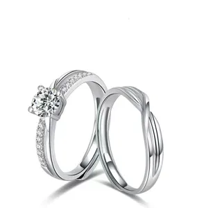 Detailed view of minimalist couple rings set, adjustable open bands for men and women.