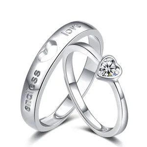 Silver couple rings adjustable open matching rings minimalist heart jewelry gift for valentine