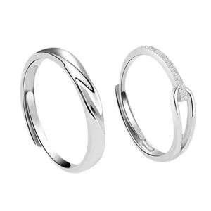 Exquisite couple rings set with adjustable open design, minimalist silver style for romantic gifts.