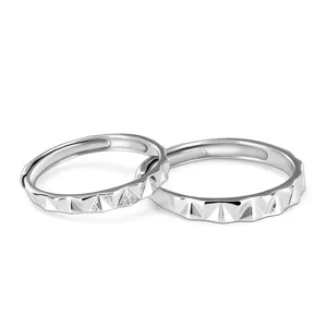 Silver couple rings geometric spiked open adjustable minimalist matching rings for lovers