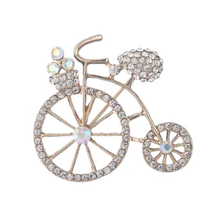 Exquisite rhinestone bicycle brooch with crystal flower basket, elegant anti-glare clothes pin.