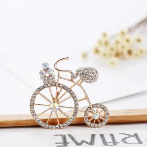 Exquisite bicycle rhinestone brooch pin for women suit collar, elegant sparkly dress decor.