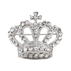 Kristall Krone Brosche silberfarben Strass Reversnadel Mode Anzug Zubehör für Damen Herren