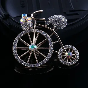 Crystal rhinestone bicycle brooch pin for women cute clothing accessory fashion jewelry gift