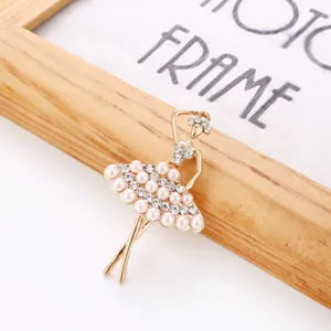 Elegant rhinestone pearl ballerina brooch pin for women apparel decoration accessory