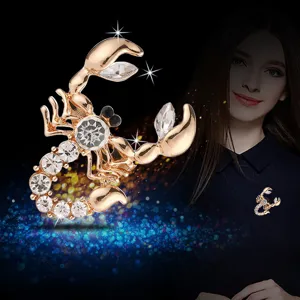Exquisite rhinestone scorpion brooch gold crystal animal lapel pin for women apparel gift