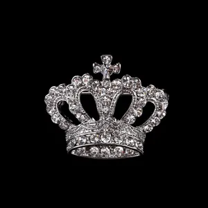 Detailansicht einer Strass-Kronenbrosche, elegante silberne Anstecknadel für Hemd und Anzug.