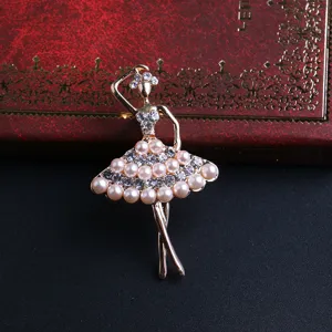Elegant rhinestone pearl ballerina brooch pin, exquisite dancer lapel pin for clothing accessories.
