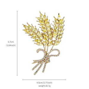 Goldene Weizenähren Brosche mit gelben Kristall Strasssteinen, elegantes Mode Accessoire.