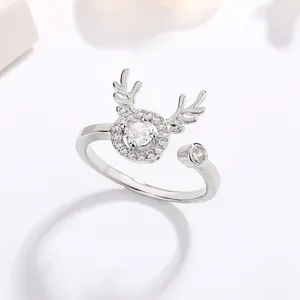 Exquisite reindeer antler ring detail featuring sparkling zirconia stones in an open adjustable design.