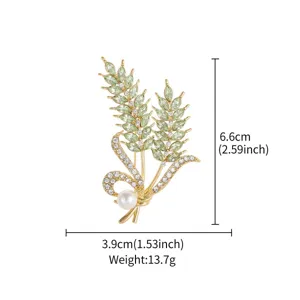 Goldene Weizenähre Brosche Kristall Strass Perle Reversnadel elegante Mantelaccessoires