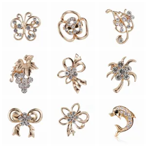 Mignonne Broche en Alliage de Strass pour Femmes Hommes Minimaliste Nœud Papillon Papillon Fleur Cocotier Dauphin Épinglette Anti-Exposition Broche Bijoux