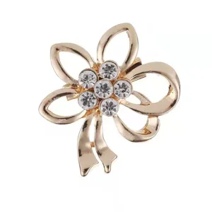 Broche fleur nœud papillon en cristal doré pour femme élégants accessoires en strass brillants