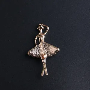 Detailed close-up showing the secure pin and clasp back of the elegant gold ballerina brooch.