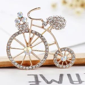 Fashion Alloy Rhinestone Bicycle Brooch Pin Cute Clothing Collar Pin For Women