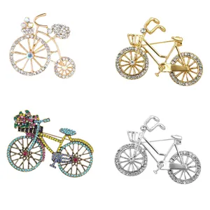 Cute crystal bicycle brooch pins set, elegant rhinestone lapel pins for women clothing decor.