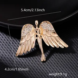 Gold-plated rhinestone angel wing brooch pin for men and women, elegant fashion accessory.