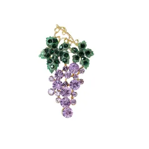 Exquisite alloy grape brooch featuring sparkling purple and green crystals, fashion coat accessory.