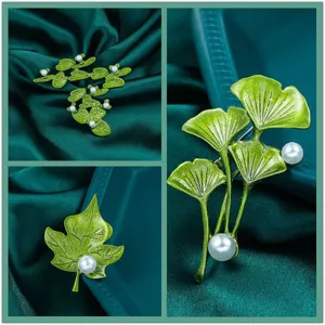 Elegante spilla foglia verde perla per donna vintage pianta abito giacca accessori chic