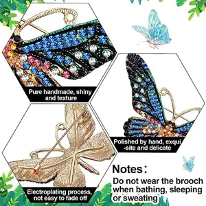 Elegant butterfly brooch with colorful rhinestones, exquisite handmade metal fashion jewelry for women.