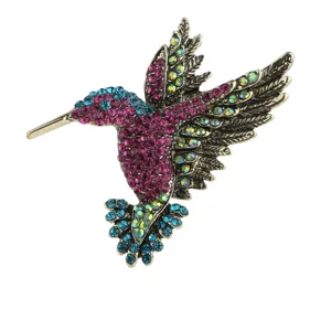 Vintage Rhinestone Hummingbird Brooch Pin Colorful Crystal Bird Fashion Jewelry Gift