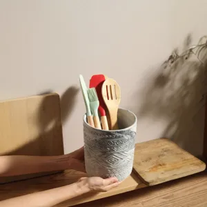 Porta utensilios de cerámica nórdica organizador de cocina para palillos con diseño de mármol.