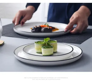 Nordic ceramic dinner plate detail showing minimalist design with elegant black rim for dining.