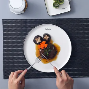 White ceramic dinner plate round western steak tableware Nordic style flat dishware