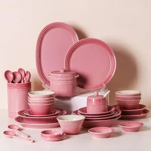 Juego de vajilla de cerámica rosa platos tazones cucharas cocina decoración regalo
