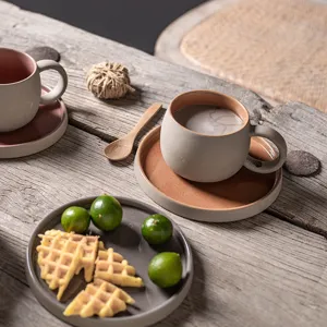 Juego de taza y plato de café vintage de cerámica rústica japonesa taza