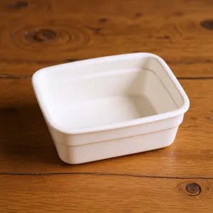Cuenco de Horno de Cerámica Rectangular Doméstico Apto para Microondas Bajo Esmalte Rayas Verticales Cuenco de Vapor para Cocina Mesa de Comedor