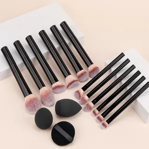 Professionele 12-delige make-up penselen set met zwarte handvatten en mooie sponsen.