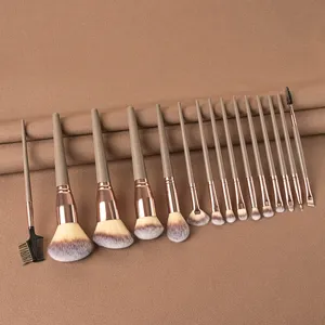 Detailed view of the 15-piece makeup brush set with soft bristles and elegant rose gold handles.