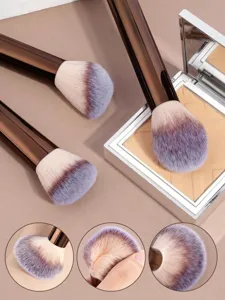 Detailed close-up of professional makeup brush set featuring ultra-soft bristles and handles.