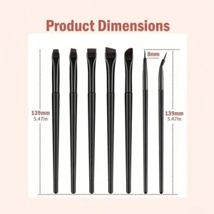 Professionele set van 7 zwarte make-upborstels met ultra-dunne eyeliner- en wenkbrauwborstels.