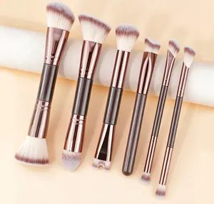 Set of 6 professional double ended makeup brushes for foundation eyeshadow and contouring application.