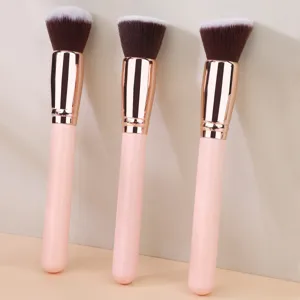 Brocha de Maquillaje Individual Portátil Fibra Sintética Cerdas Suaves Redonda Plana Angulada Base Rubor Polvo Herramienta de Belleza