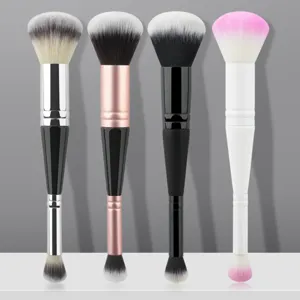 Dual-Ended Foundation Concealer Makeup Brush Portable Synthetic Hair Wooden Handle Professional Cosmetic Tool