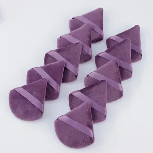 Grande Houppette Triangulaire Double Usage Velours Flocqué Éponge Maquillage Fond de Teint Houppette Avec Ruban Pour Poudre Libre