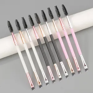 Dual-Ended Eyebrow Brush Spoolie Lash Comb Angled Brow Makeup Brush With Plastic Handle Nylon Fibers For Everyday Eye Makeup